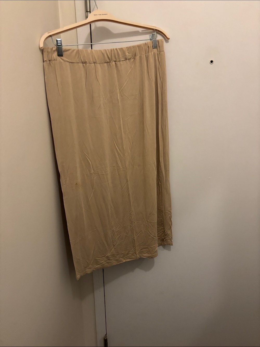 Light Tan Midi Skirt with Elastic Waist